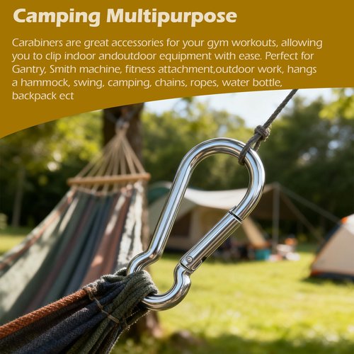 10 PCS Heavy Duty Carabiner Clips, 1360lbs 304 Stainless Steel Carabiners,3.16 inch D-Ring Snap Hook Keychain Spring Clips for Gym,Plant Hanging, Outdoor Camping, Hiking.