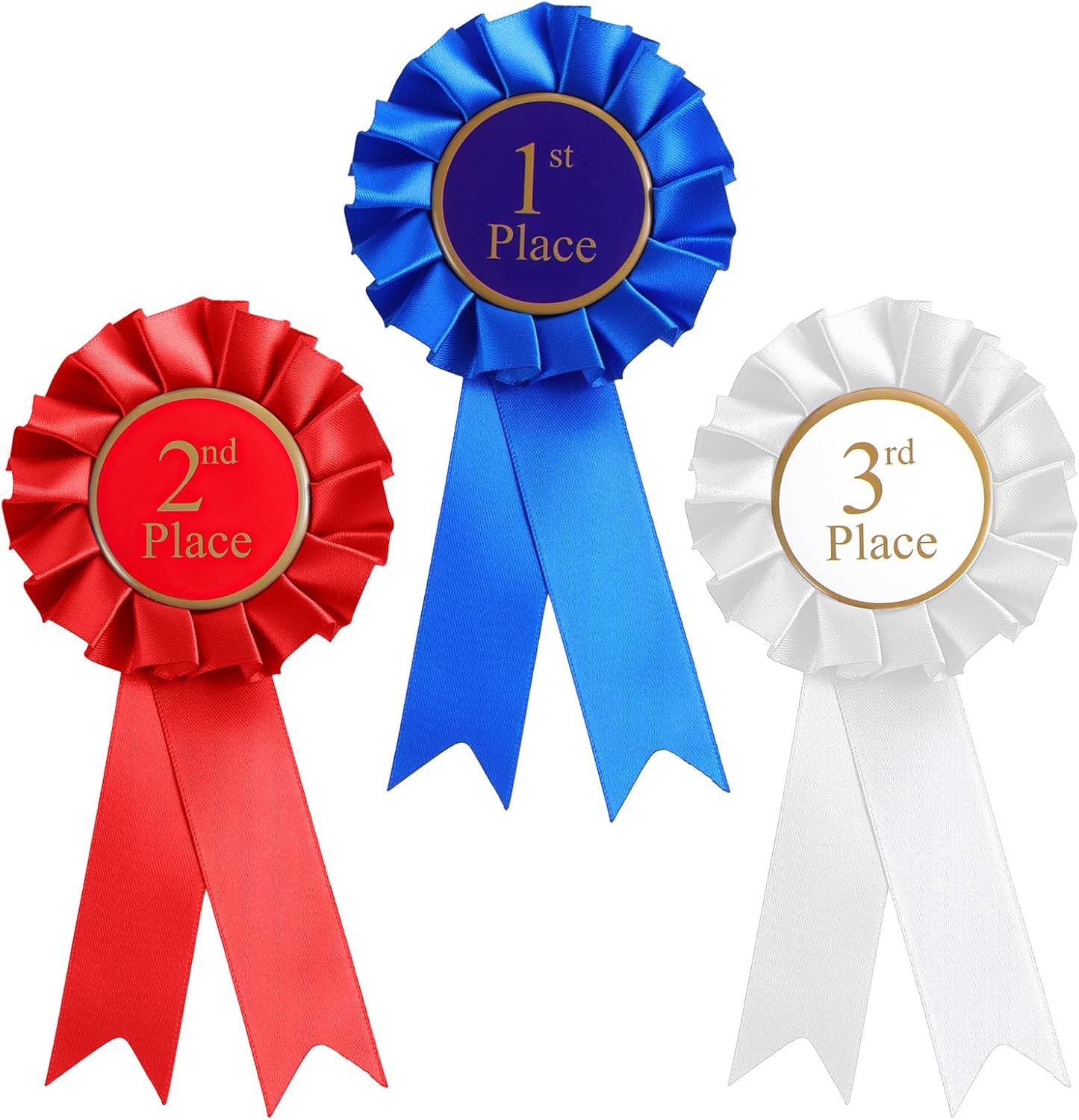 Regine Switzerland 3 Pack Award Ribbons - 1st, 2nd, 3rd Place Prize Ribbons in Blue, Red, White for Competitions & Events