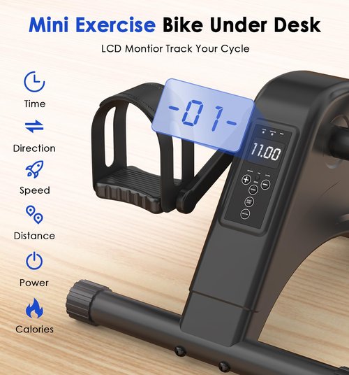 Under Desk Bike Pedal Exerciser, 12-Level Electric Mini Exercise Bike with LCD, Quiet Motorized Arm & Leg Pedaler for Seniors at Home