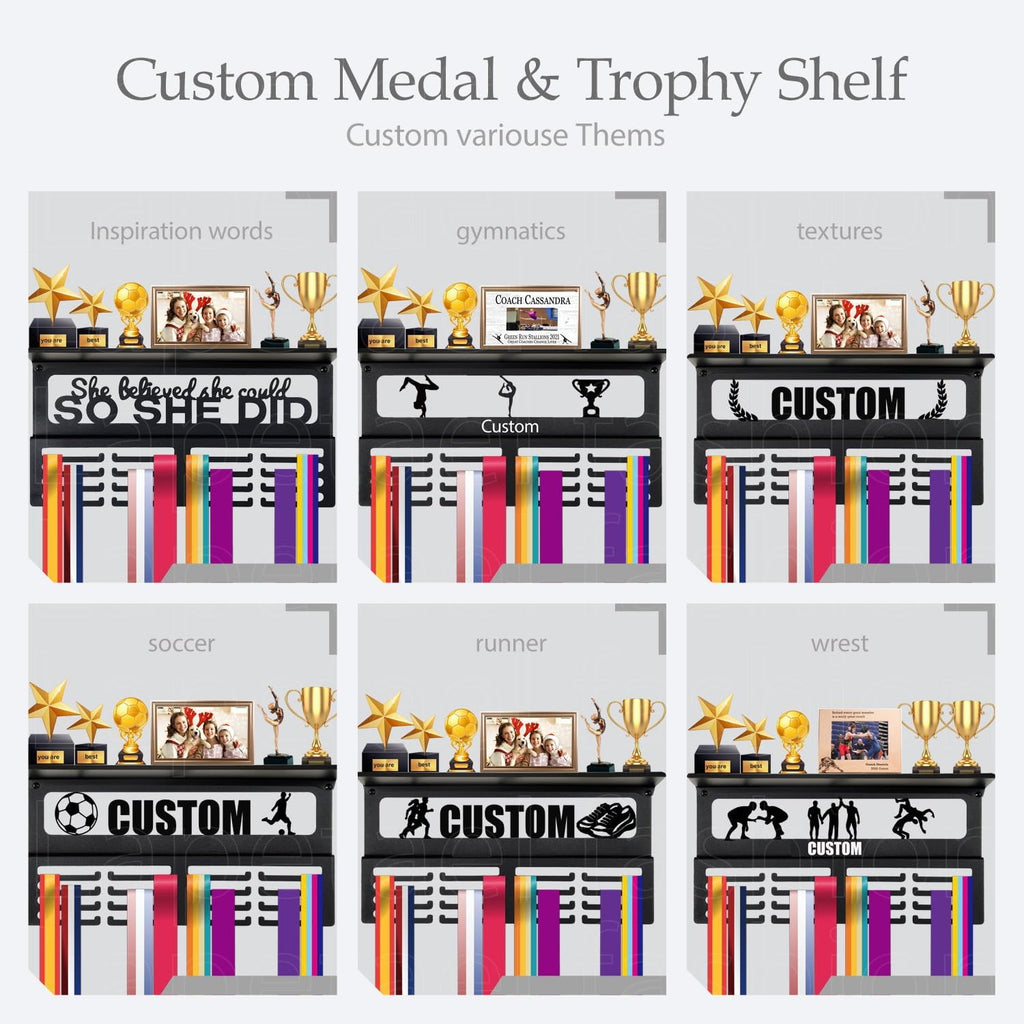 Personalized Medal Holder - Custom Name Display Rack for Awards & Ribbons | Metal Wall Mount for 63 Medals