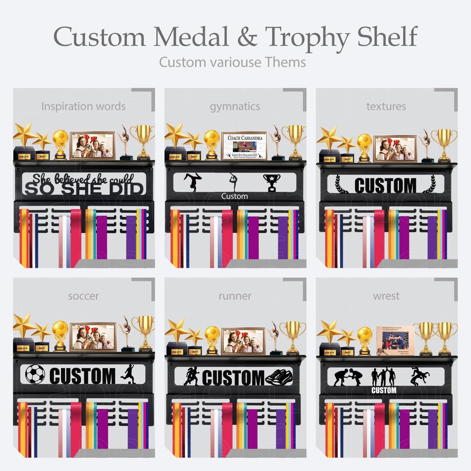 Personalized Medal Holder - Custom Name Display Rack for Awards & Ribbons | Metal Wall Mount for 63 Medals