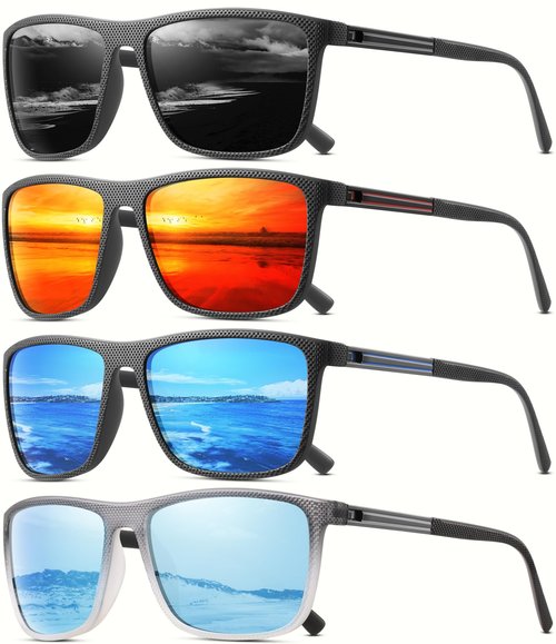 4PACK Polarized Sunglasses for Men Classic Lightweight Driving Fishing Golf Sun Glasses UV Protection Goggles