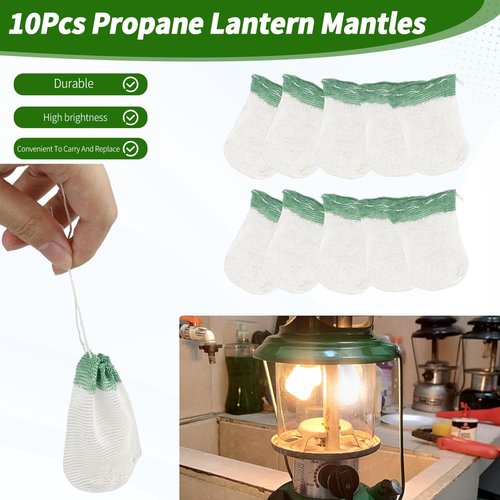 10 Propane Lantern Mantles and 1 Lantern Glass Globe Replacement Parts, Compatible with Coleman Kerosene Lanterns, Propane Lantern Mantle Replacement Suitable for Outdoor Camping Propane Lantern