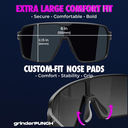 grinderPUNCH Polarized Sports Sunglasses for Men Women UV Protection Shades for Baseball Running Cycling Skiing & Pickleball (Blue, Extra Large)