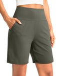 G Gradual Women's Bermuda Long Shorts with Pockets 7" High Waisted Knee Length Shorts for Women Walking Athletic Workout(Grey Sage-L7,M)