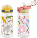 Skiennix Kids Water Bottle - 16 Oz BPA-Free Plastic with Silicone Spout & Pop-Up Cover | Woodland Animals Design