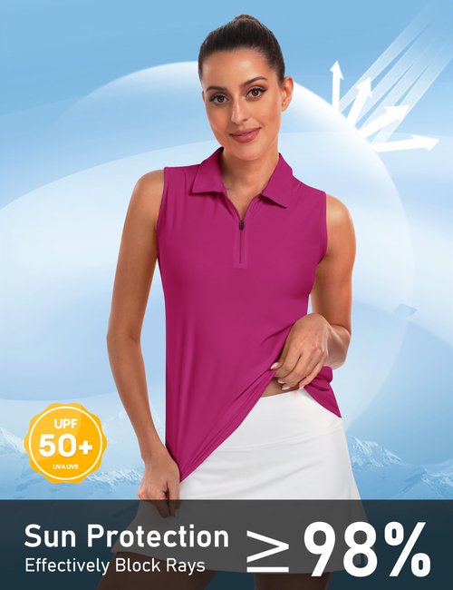 AIRIKE Golf Polo Shirts for Women Sleeveless Summer Sports Athletic Fashionable Workwear-Quick Dry Womens Tank Tops Medium A-Hot Pink