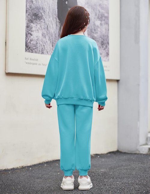 Arshiner Girls 2 Piece Outfits Sweatsuit Sets Oversized Sweatshirt Sweatpant Fall Clothes with Pockets Light Blue 9-10 Years