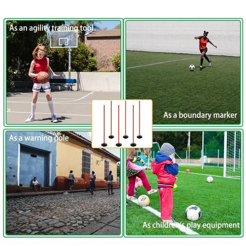ASENVER Soccer Basketball Training Poles Detachable Agility Poles Training Equipment, Slalom Drill Speed Training Pole (6 FT Pack of 6, Orange)