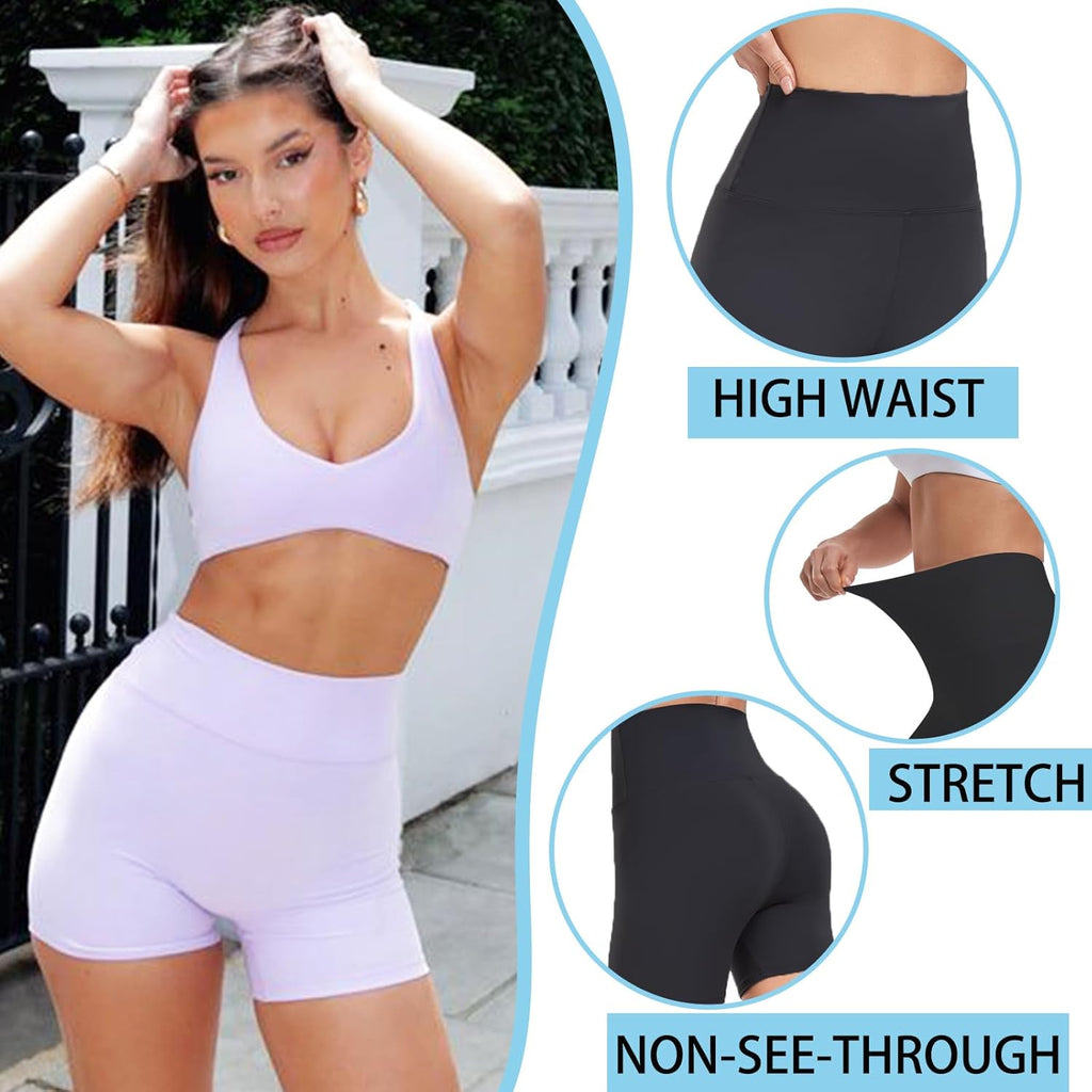 Skiennix High Waisted Biker Shorts - Tummy Control for Fitness & Yoga | Purple, Size 5
