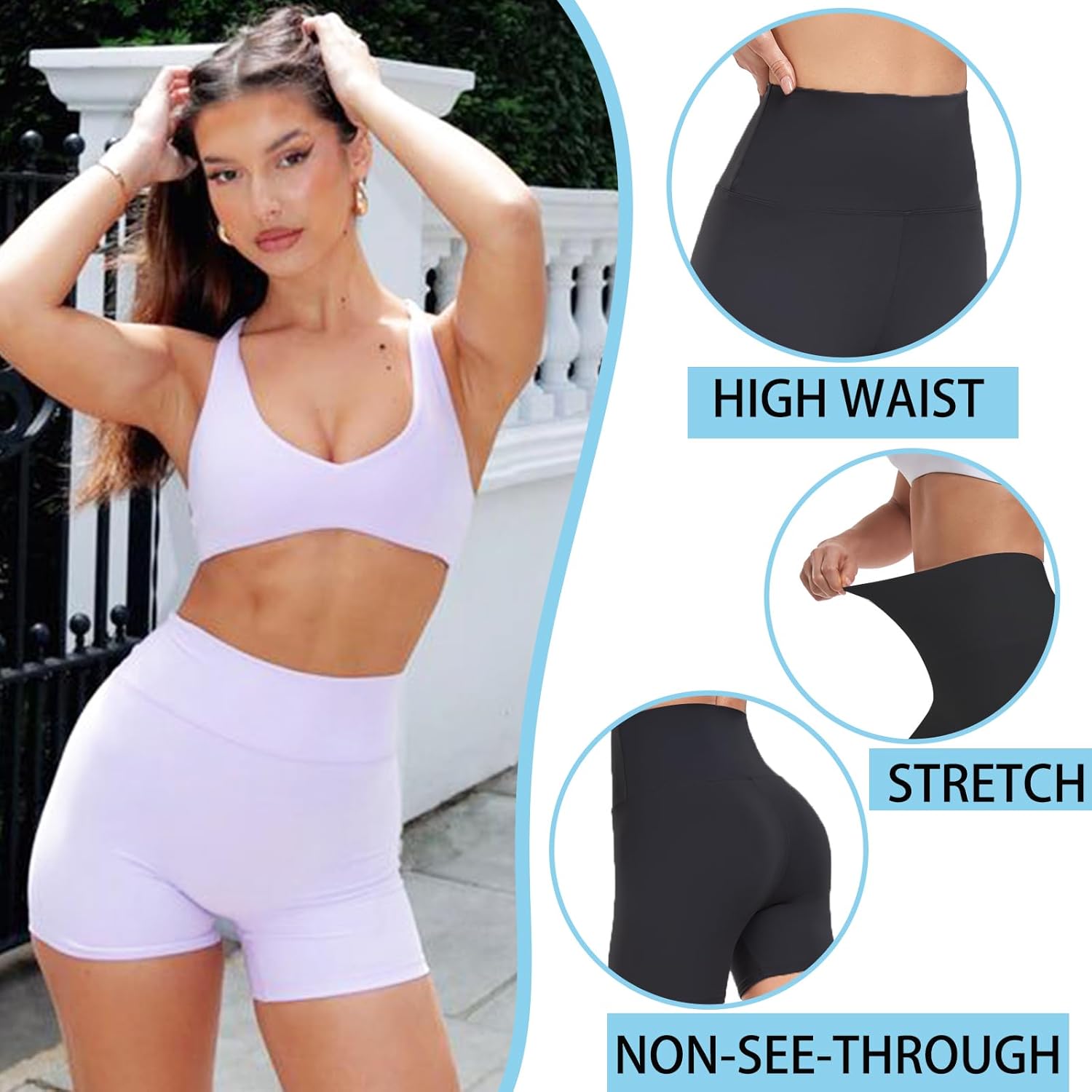Skiennix High Waisted Biker Shorts - Tummy Control Fitness Shorts for Women | Purple, 5" Length