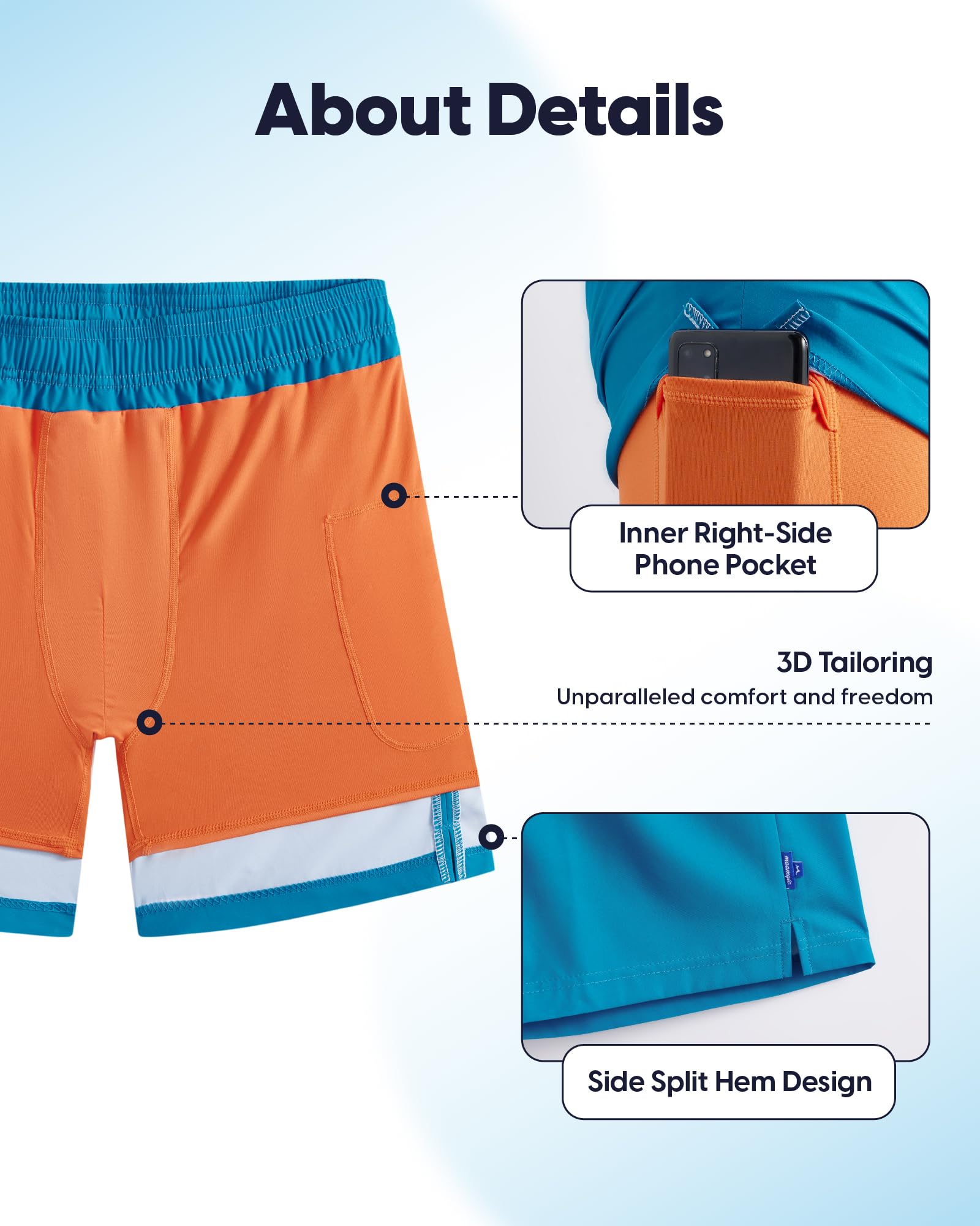maamgic Mens Swim Trunks - Mens Bathing Suit with Compression Liner 7 Inch Quick Dry Fshion Stretch Zipper Pockets Swimwear Peacock Orange