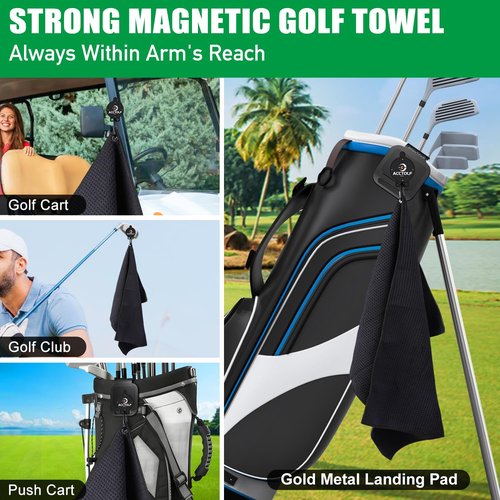 ACCTOLF Magnetic Golf Towel, Magnetic Towel for Golf Bag, Microfiber Fabric Towels Industrial Strength Magnet for Strong Hold to Golf Carts, Clubs or Golf Hub, Golf Equipment for Golf Lovers
