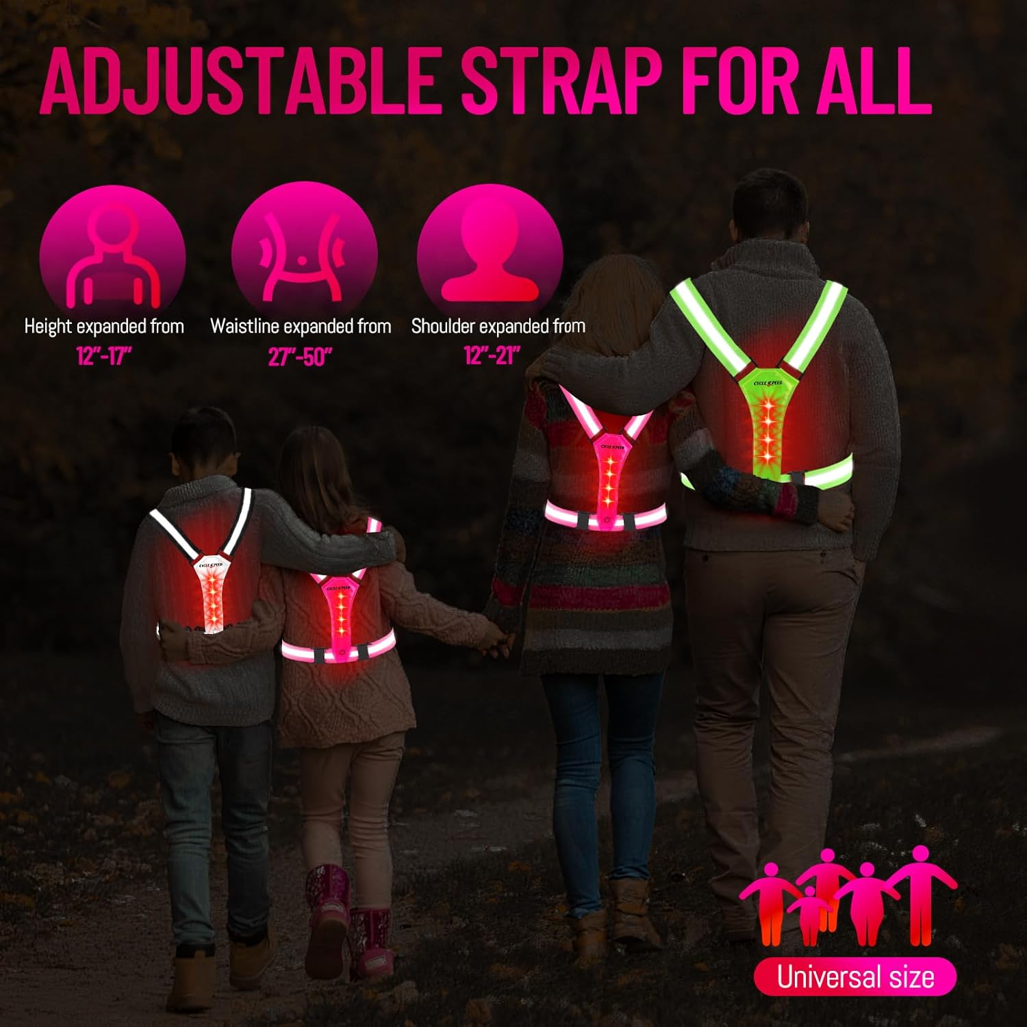 Skiennix LED Reflective Vest | High Visibility Light-Up Running Gear | USB Rechargeable & Adjustable for Men, Women, Kids