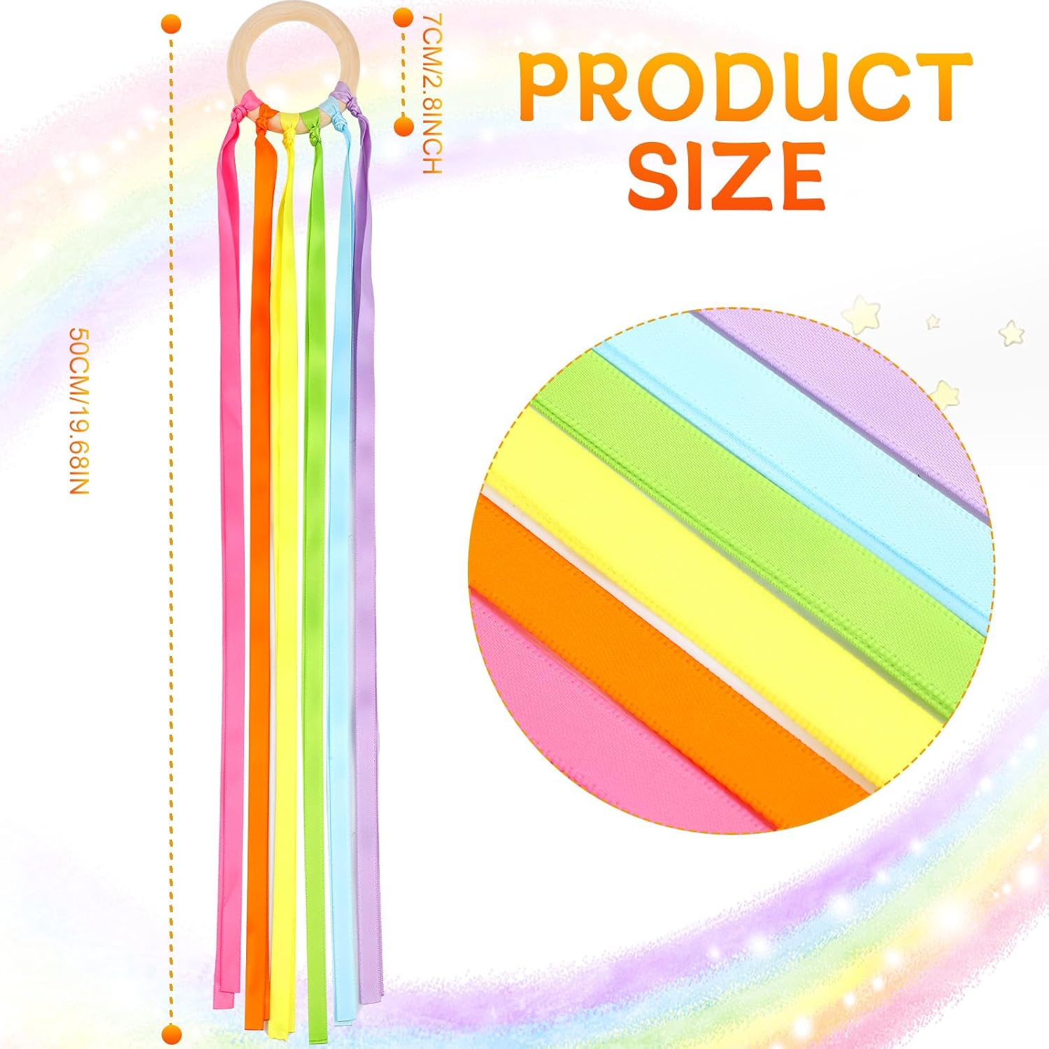Sumind Rainbow Ribbon Hand Kites - 6 Pcs Colorful Streamer Wands for Kids | Educational Dance Toy