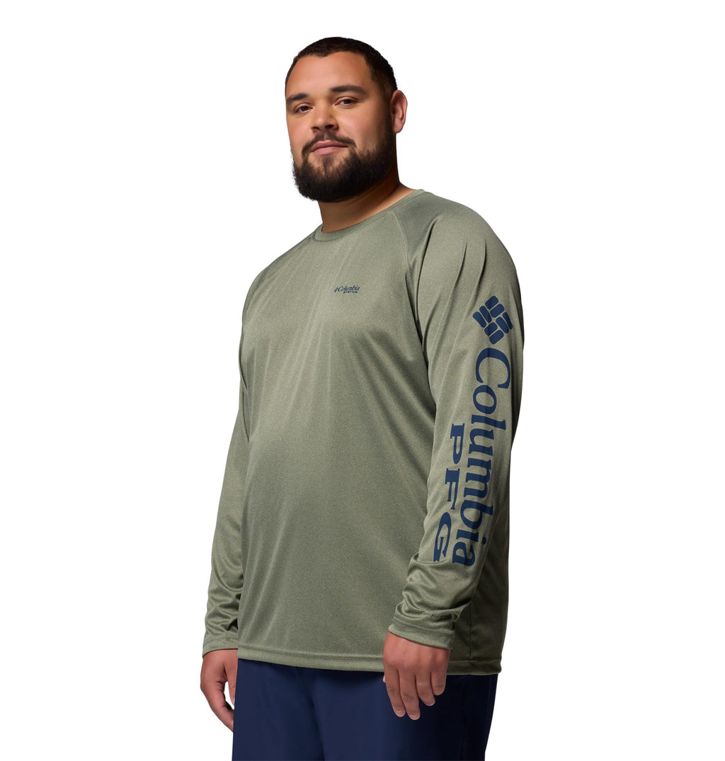 Columbia Men's PFG Terminal Tackle Long Sleeve Fishing Shirt, Cypress Heather/Carbon Logo, X-Large Tall
