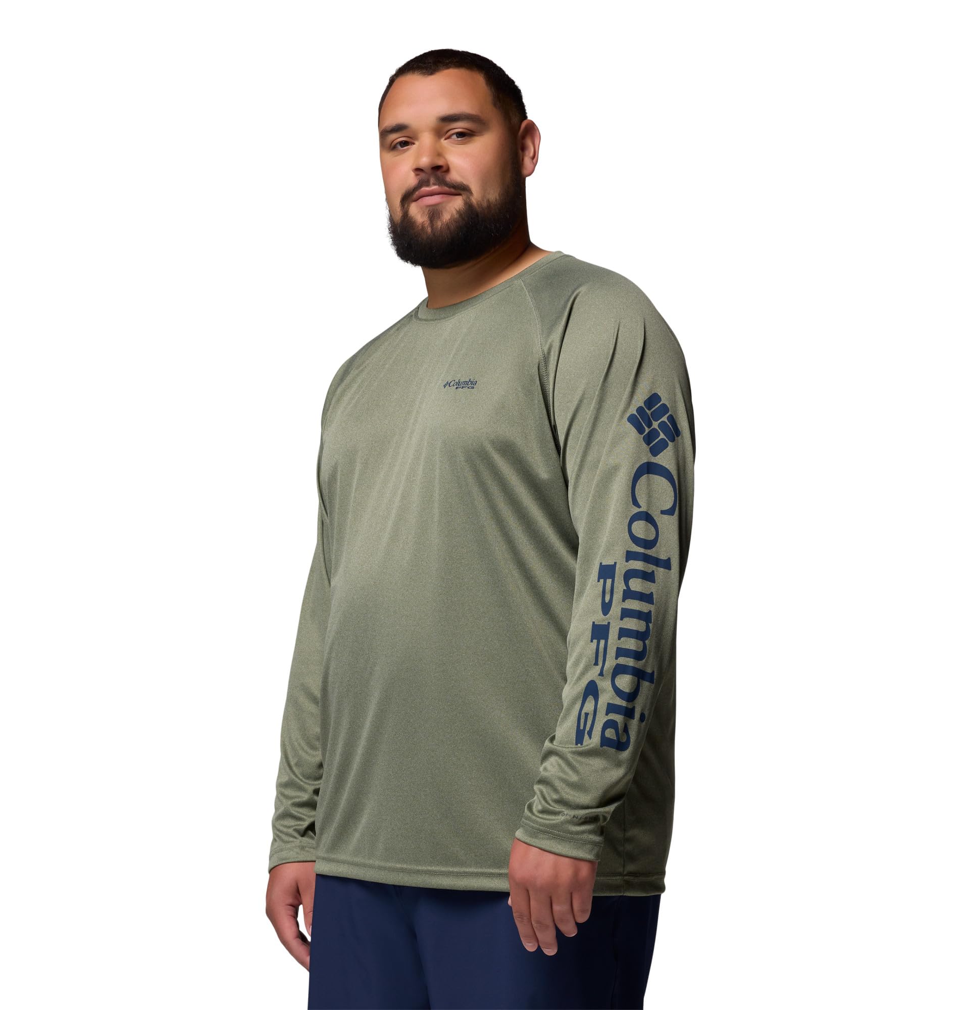 Columbia Men's PFG Terminal Tackle Long Sleeve Fishing Shirt, Cypress Heather/Carbon Logo, X-Large Tall