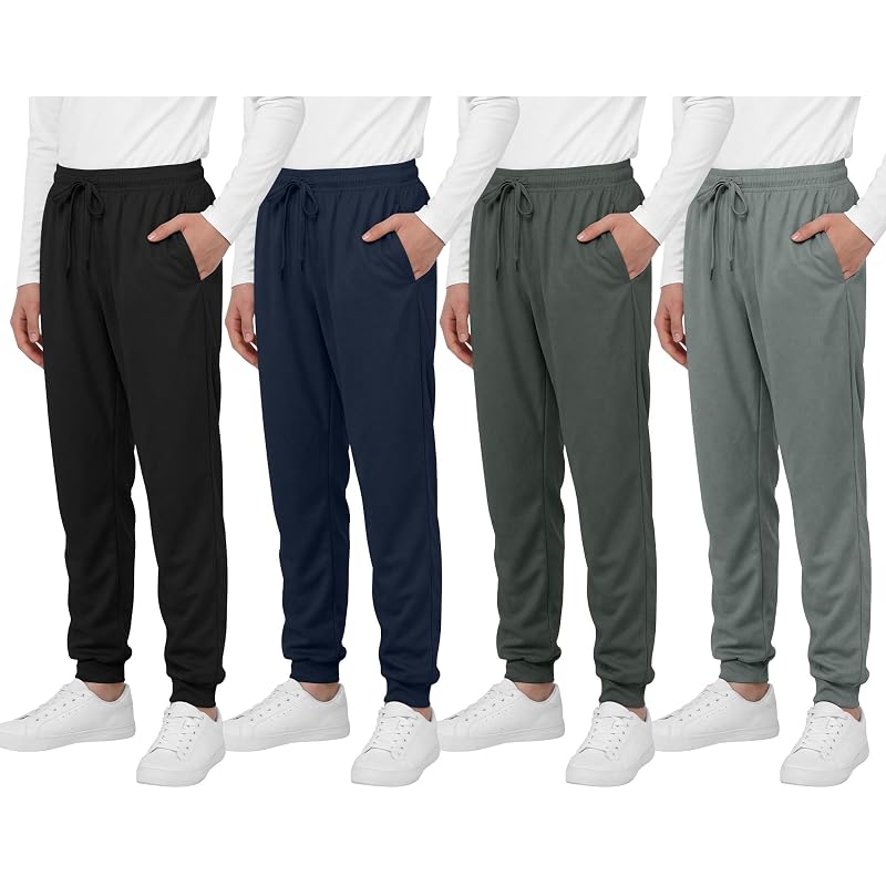 Resinta 4-Pack Boys Mesh Athletic Joggers with Pockets – Lightweight Kids Sweatpants (Black, Dark Grey, Navy, Light Grey)
