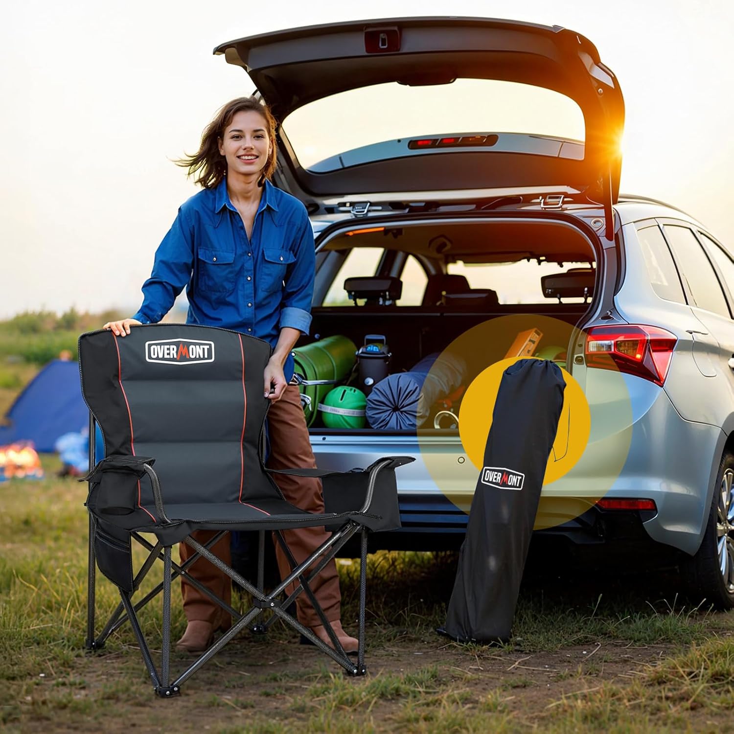 Overmont Oversized Camping Chair - 450lbs Capacity with Padded Cushion & Cooler Pockets | Heavy-Duty Design
