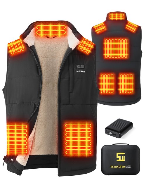 Toastiv Heated Vest for Men with 20000mAh 7.4V Battery Pack，Warming Fuzzy Fleece Lined Men's Heated Electric Vests Jacket