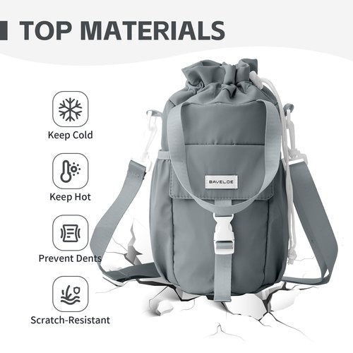 BAVELOE Water Bottle Holder with Strap Phone Pocket 32oz 40oz 64oz Tumbler Water Bottle Carrier Sling Bag Crossbody (Grey)