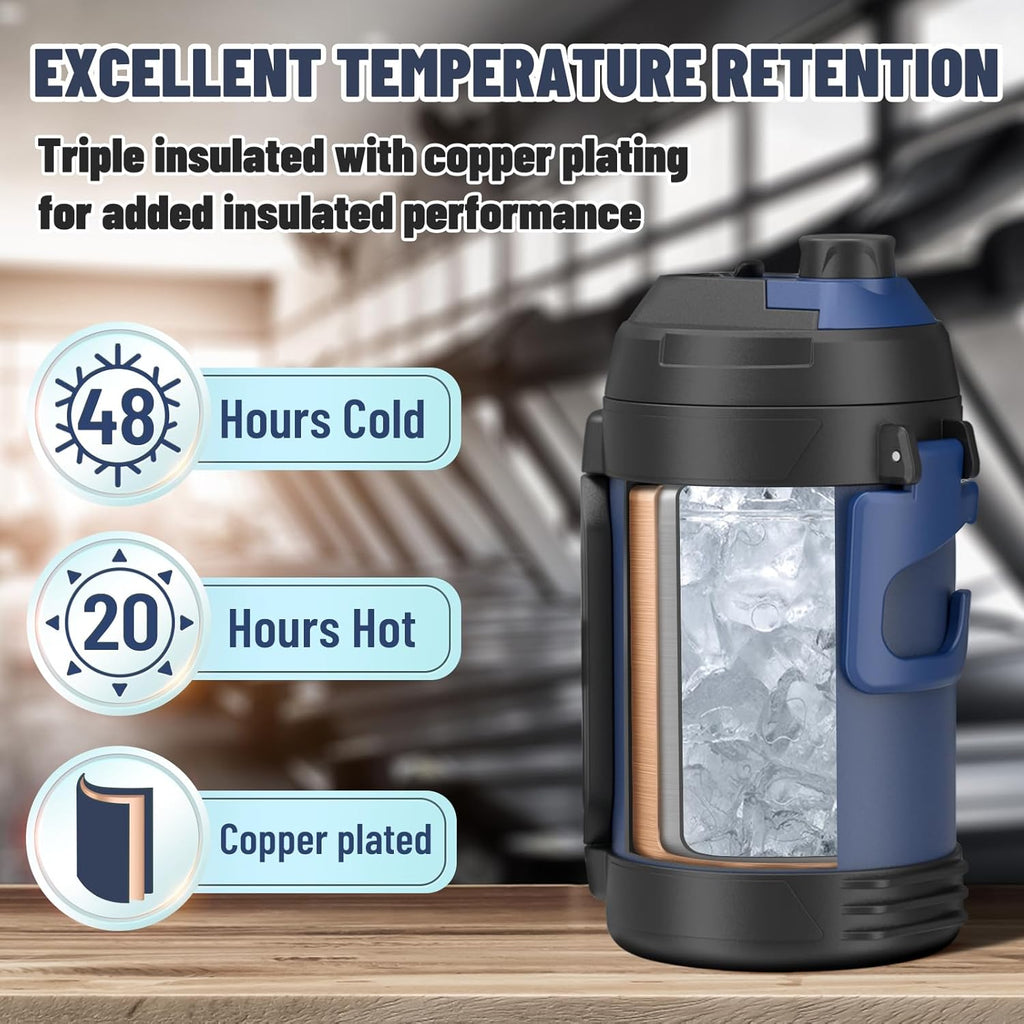 Zukro 1 Gallon Insulated Water Jug - Triple Wall Stainless Steel Bottle Keeps Drinks Cold 48 Hours | Black