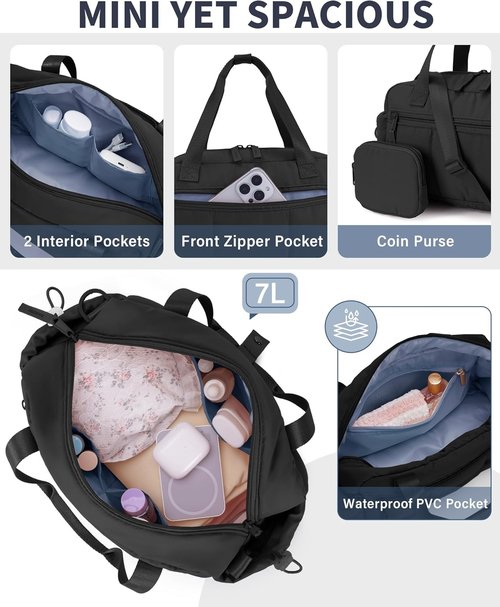 Ceneda Small Gym Bag - Quilted Puffer Tote with Wet Pocket & Coin Purse | Lightweight Water-Resistant Duffle for Yoga & Travel
