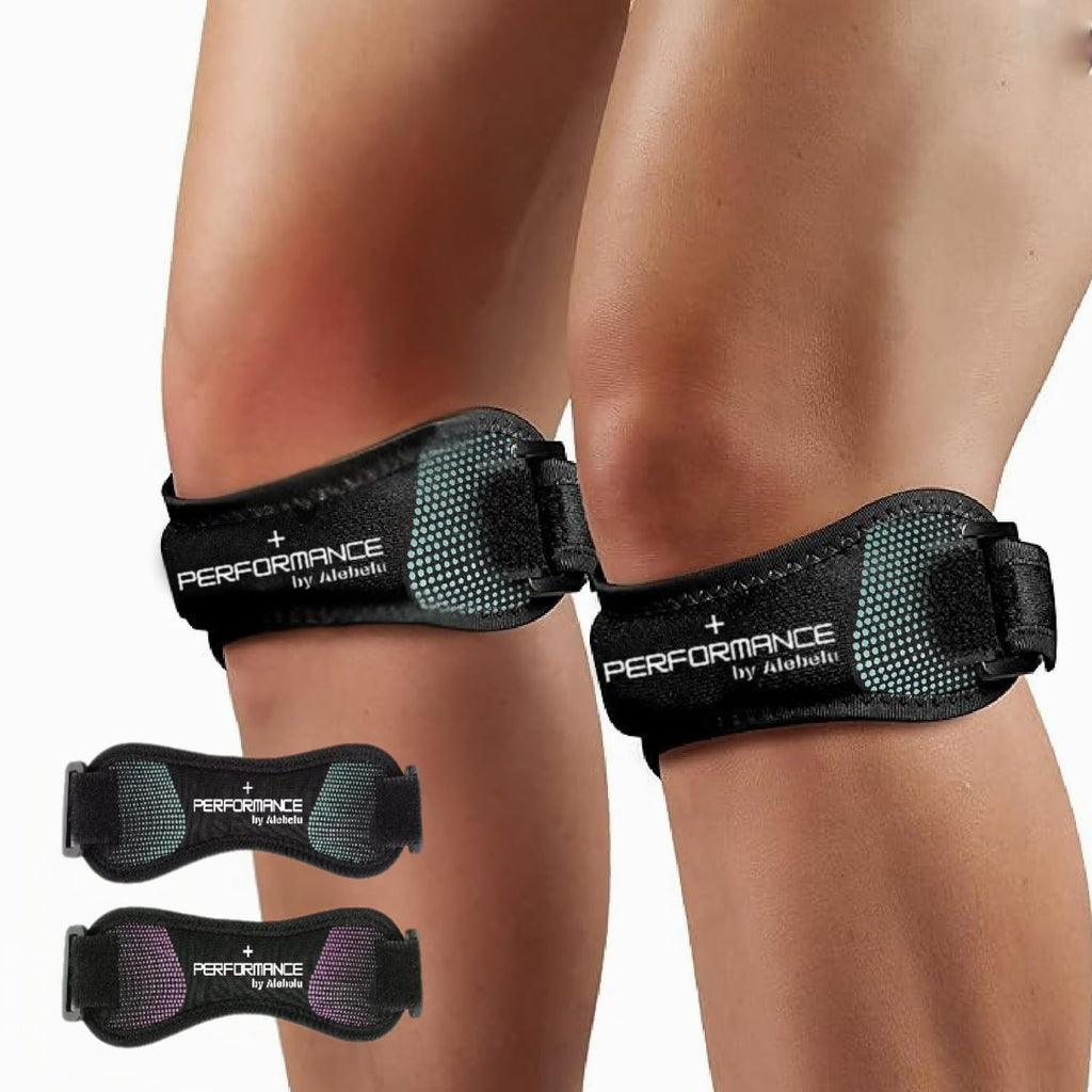 +Performance Knee brace for women and men | Running Gear for pain relief, Patellar tendon support, meniscus tear, and jumpers knee | Patella knee strap band with Silicone Gel. 2-Pack (Blue)