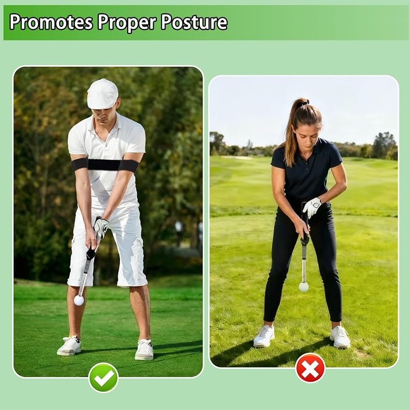 Golf Swing Trainer with Grip Trainer - Retractable Practice Aid