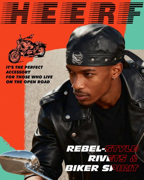 Black Leather Cap for Women & Men - Leather Biker Skull Cap with Eagle Rivets, Adjustable Motorcycle Bandana Style Head Wrap