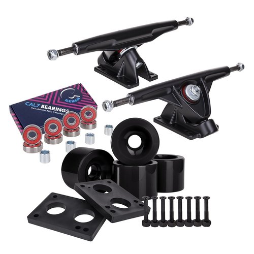 Cal 7 Longboard Skateboard Combo Package with 70mm Wheels & 180mm Lightweight Aluminum Trucks, Bearings Complete Set & Steel Hardware (Black Truck + Solid Black Wheels)