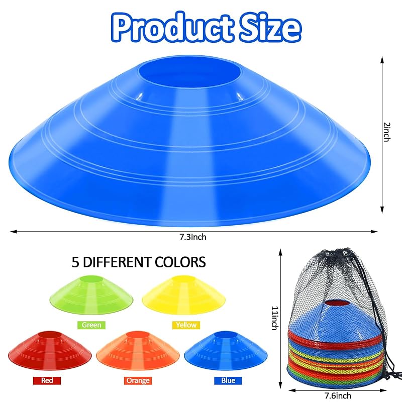 100 Pack Disc Cones with Carry Bag – Multicolor Training Cones (19cm x 5cm)