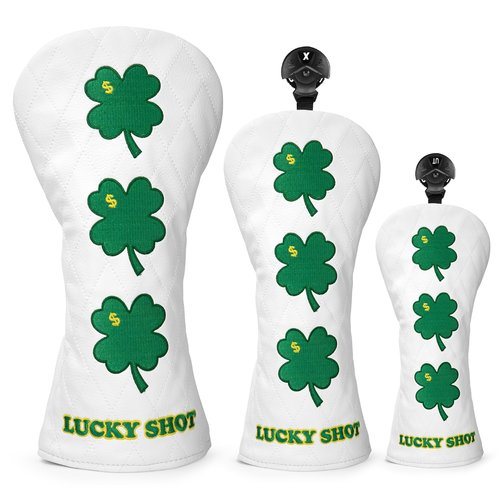 Golf Club Covers, 1pc or 3pcs Golf Headcovers Set 1 3 h, White PU Leather Driver Headcover, 3 Wood Cover, Hybrid Headcover Lucky Clover Style Golf Club Protective Case (3pcs (D +F +H))