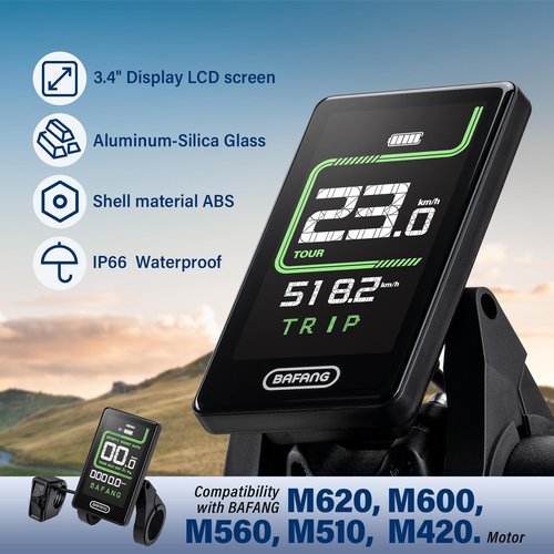 BAFANG 5 Pin Male Ebike Display for Bafang CAN Protocol Motors, Ebike Speedometer Bike Computer with 0-5 PAS, C020 (M620, M600, M560, M510, M420 mid Drive Motors), 36V-48V