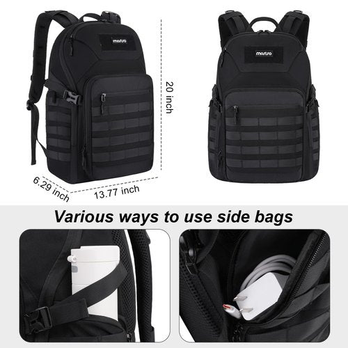 MOSISO 30L Military Tactical Backpack for Men, Daypack 3 Day Bug Out Bag Hiking Rucksack with Bottle Holder for Sport Outdoor Hiking Camping Training, Black