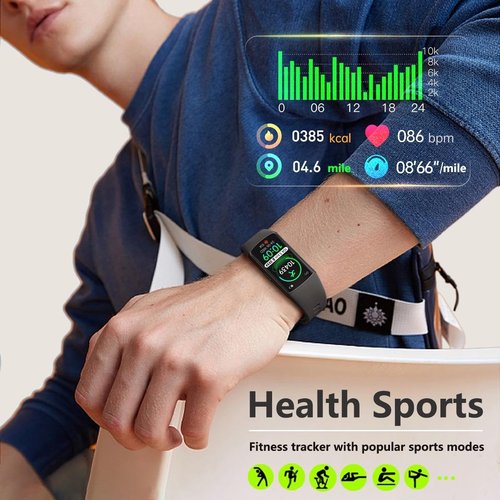 FITVII FINO 2 Slim Fitness Tracker - Smart Watch with Blood Oxygen & Sleep Monitor | IP68 Waterproof, 24/7 Heart Rate & Blood Pressure Tracking