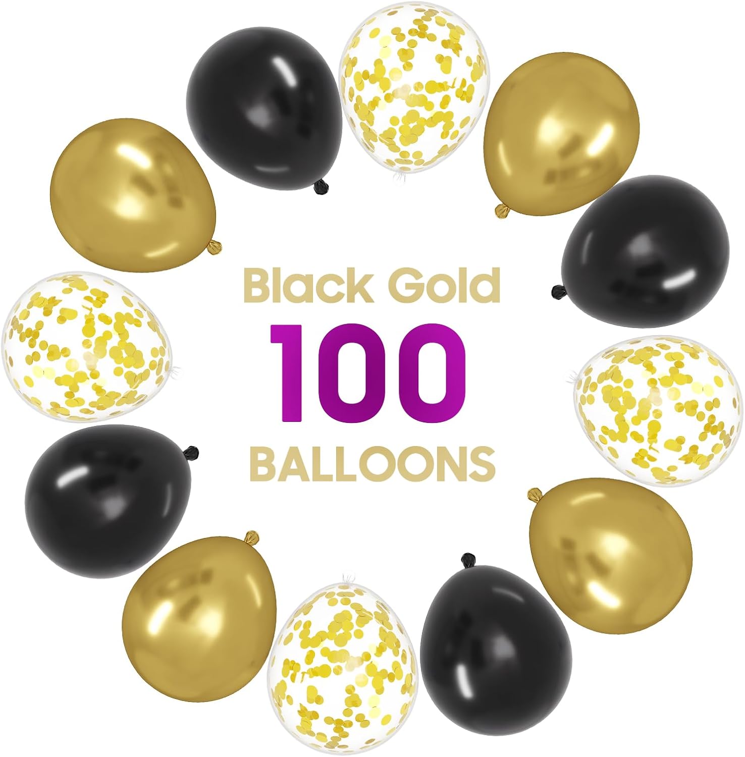 OWill Black and Gold Confetti Balloons - 100pcs 12" Balloons for Birthdays, Graduations & Weddings