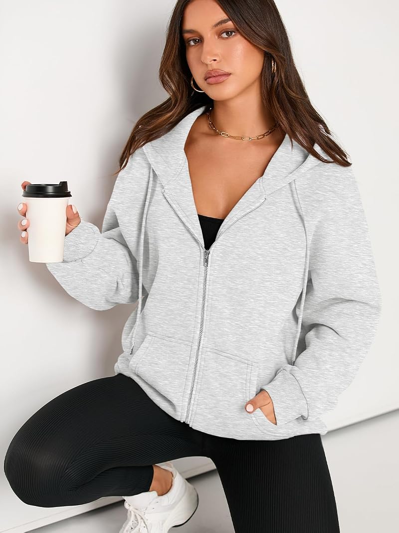 Grey Large EFAN Women’s Drawstring Fleece Hoodie with Pockets