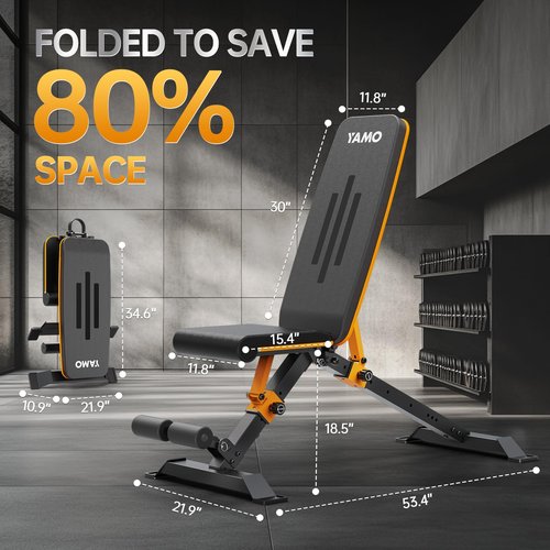 YAMO Adjustable Weight Bench for Full Body Workout, Foldable Workout Bench for Home Gym, Bench Press Strength Training, 800LB Weight Capacity, Incline Decline Flat Utility Workout Bench with Quick Folding Space Saving