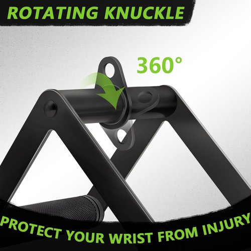 Double D Row Handle - Cable Attachment for Weight Training - Steel with Non-Slip Rubber Grip (Black)