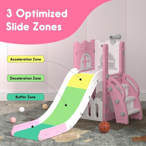 LulliSpace 6 in 1 Toddler Slide - Versatile Kids Playset with Basketball Hoop & Telescope | Indoor/Outdoor Fun