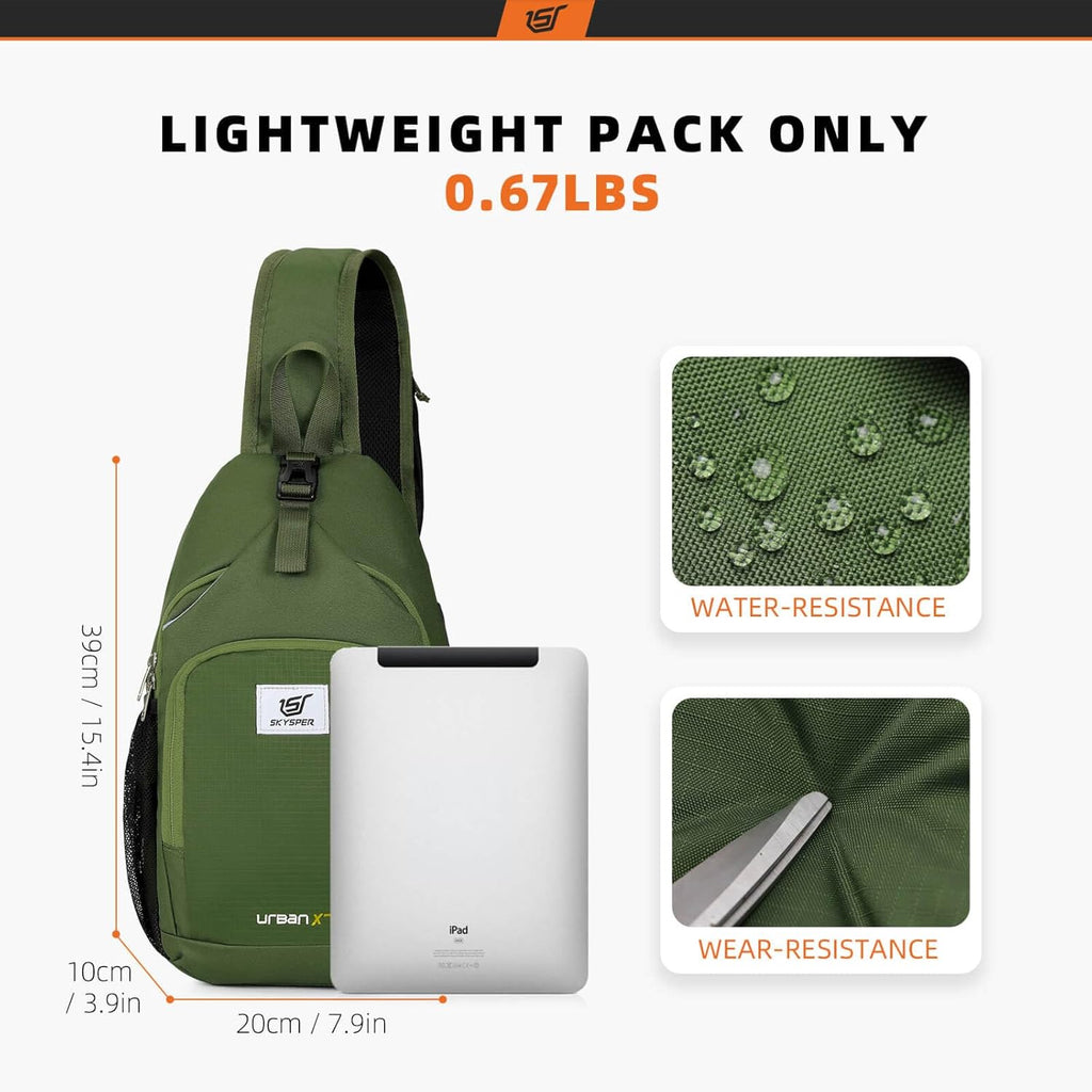 SKYSPER Sling Bag - RFID Crossbody Backpack for Travel & Hiking | Unisex Army Green Daypack