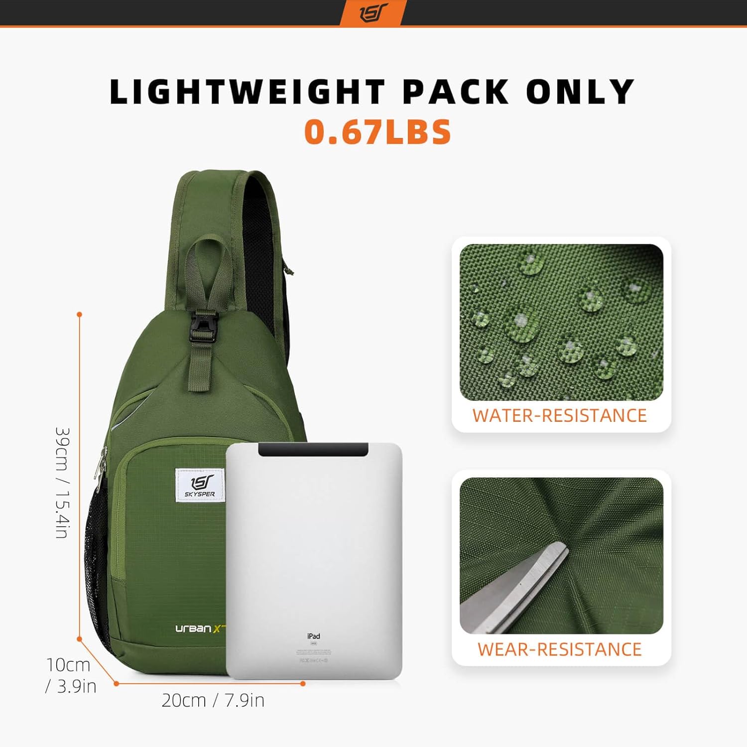 SKYSPER Sling Bag - RFID Crossbody Backpack for Travel & Hiking | Unisex Army Green Daypack