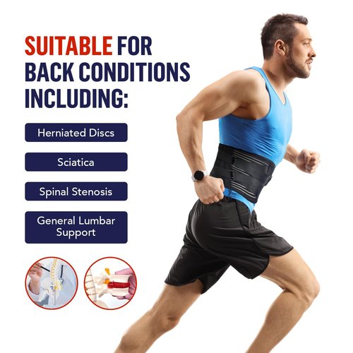 Dr. Arthritis Back Brace Support Belt, Medical Lower Lumbar Brace for Men & Women, Sciatica, Herniated Disc, Scoliosis & More, Black, Large