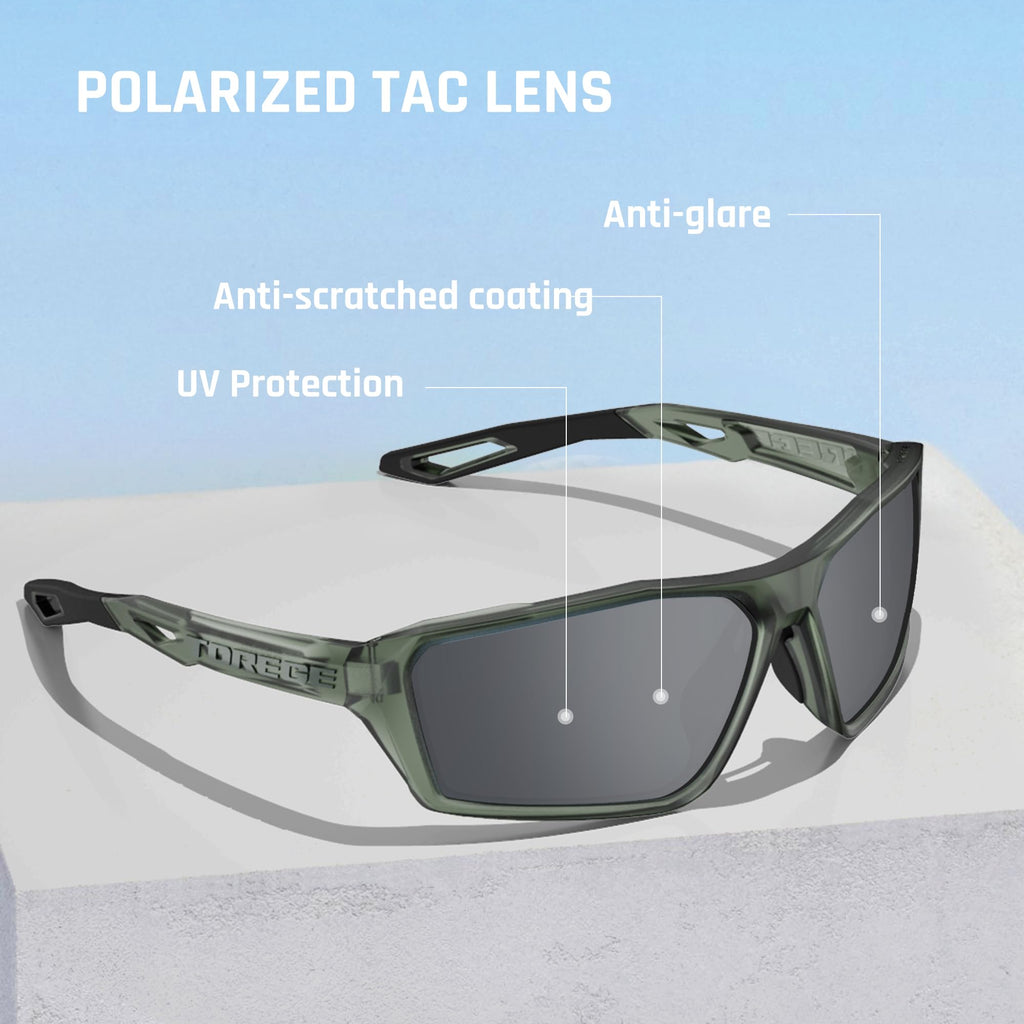 Polarized Sports Sunglasses for Men Women Fishing Running Driving Cycling Sunglasses Theseus TR36 (Matte Transparent Gray Green&Silver Lens)