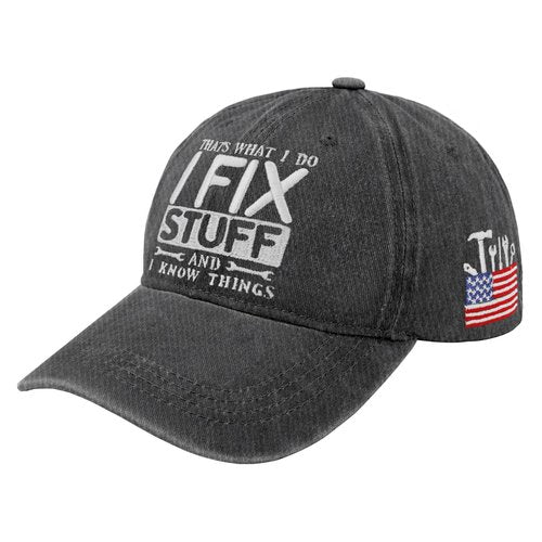 for Dad Men Embroidered I Fix Stuff and I Know Things Washed Cowboy Hat Retro Adjustable Birthday for Him Grandpa Uncle Brother Husband