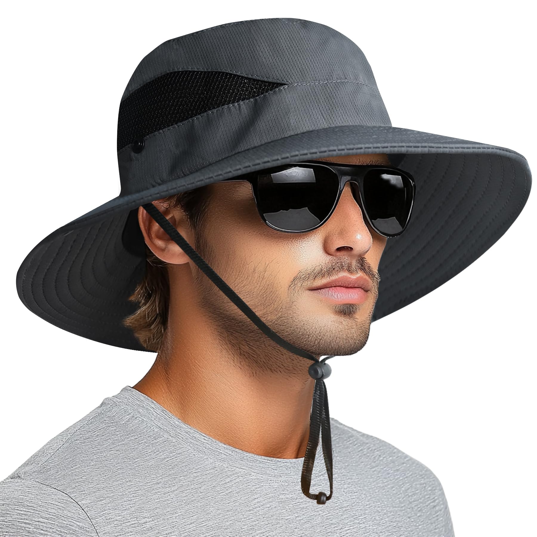 PFFY Sun Hats for Men Women Wide Brim Bucket Hat UPF 50+ Outdoor Beach Hiking Fishing Hat Darkgrey