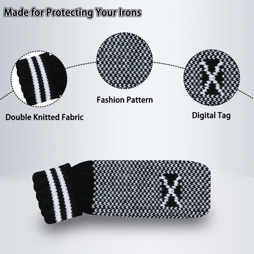 LeFeng 10 Pieces 4-9/A/P/S/X Knitted Golf Iron Head Covers Set Lightweight and Durable Material Multiple Patterns Golf Club Head Covers (Black Scale)