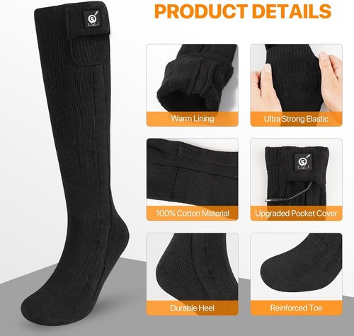 SNOW DEER Upgraded Rechargeable Electric Heated Socks,7.4V 2200mAh Battery Powered Cold Weather Heat Socks for Men Women,Outdoor Riding Camping Hiking Motorcycle Skiing Warm Winter Socks（XL）