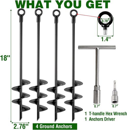 Fabulas Ground Anchors - Heavy Duty 18-Inch Screw-In Earth Anchor Kit | 4 Pack for Trampolines & Sheds